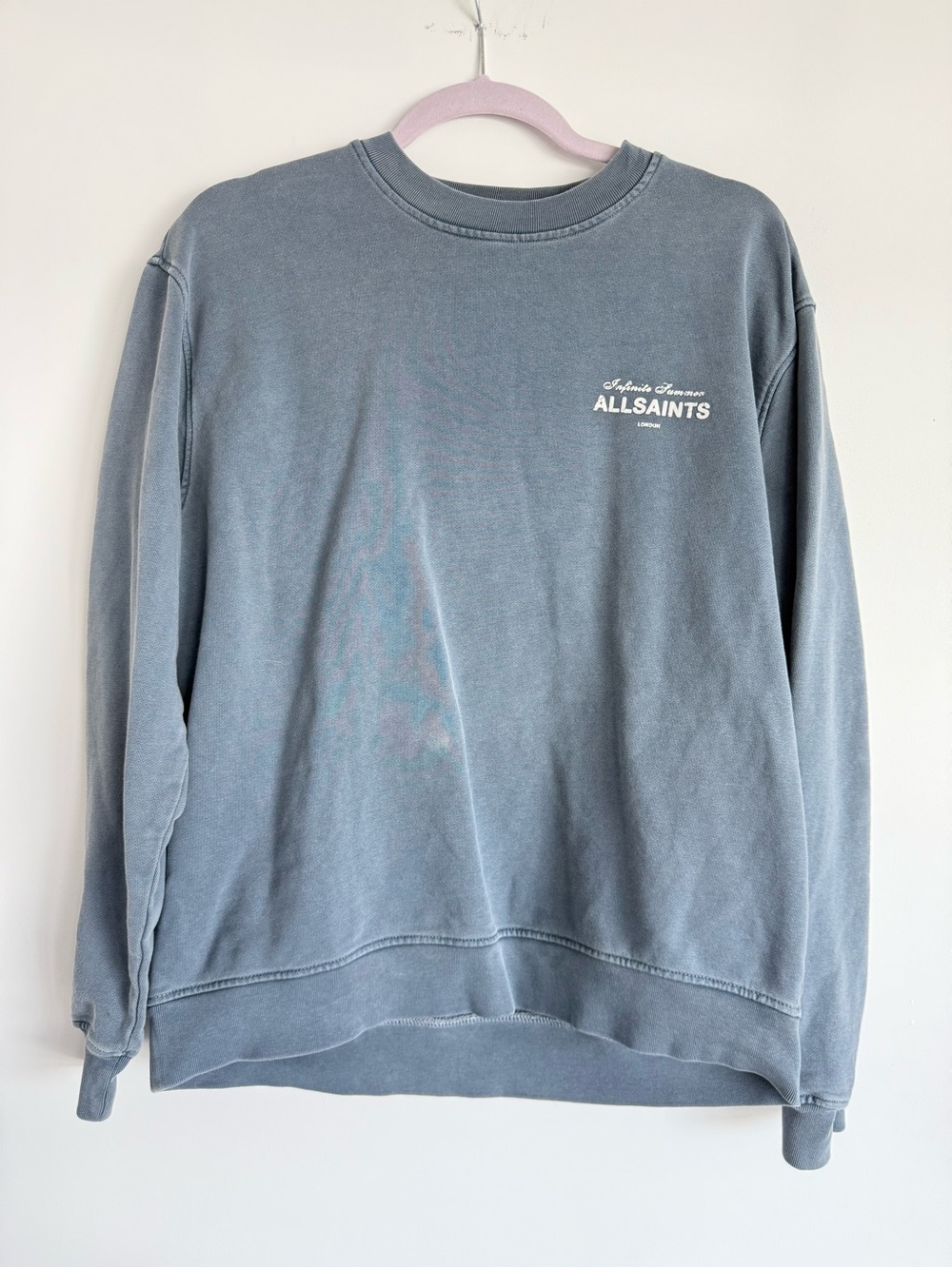 All Saints Faded Slate Blue Crewneck Sweatshirt - Small